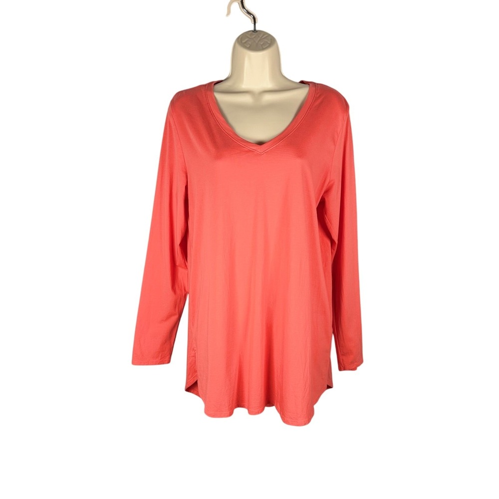 Soft Surroundings T-shirt Medium Orange V-neck Pima Cotton Long Sleeve Isabel